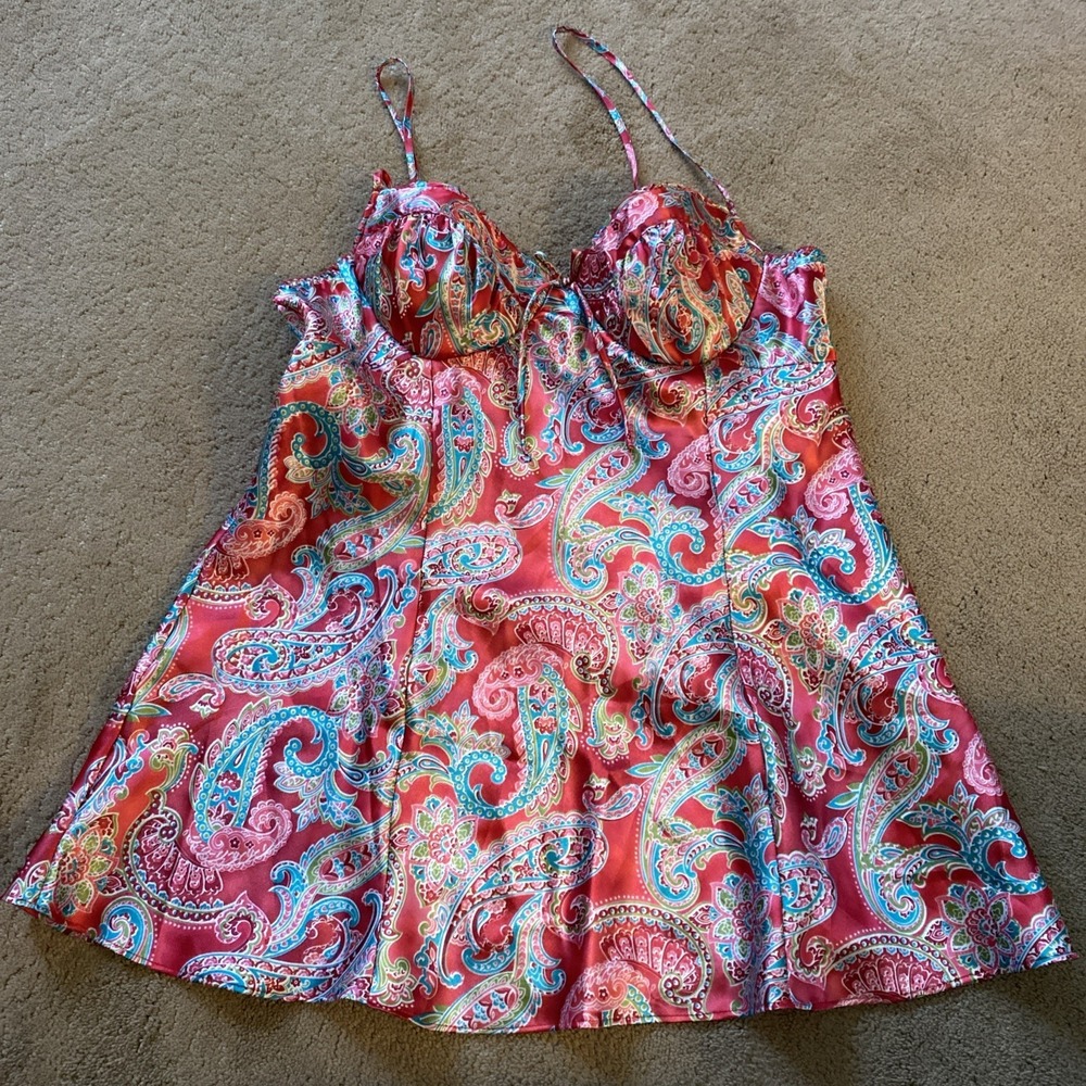 SEDUCTIVE WEAR BY CINEMA ETOILE WOMEN'S SATINY PAISLEY PRINT BABYDOLL CHEMISE L